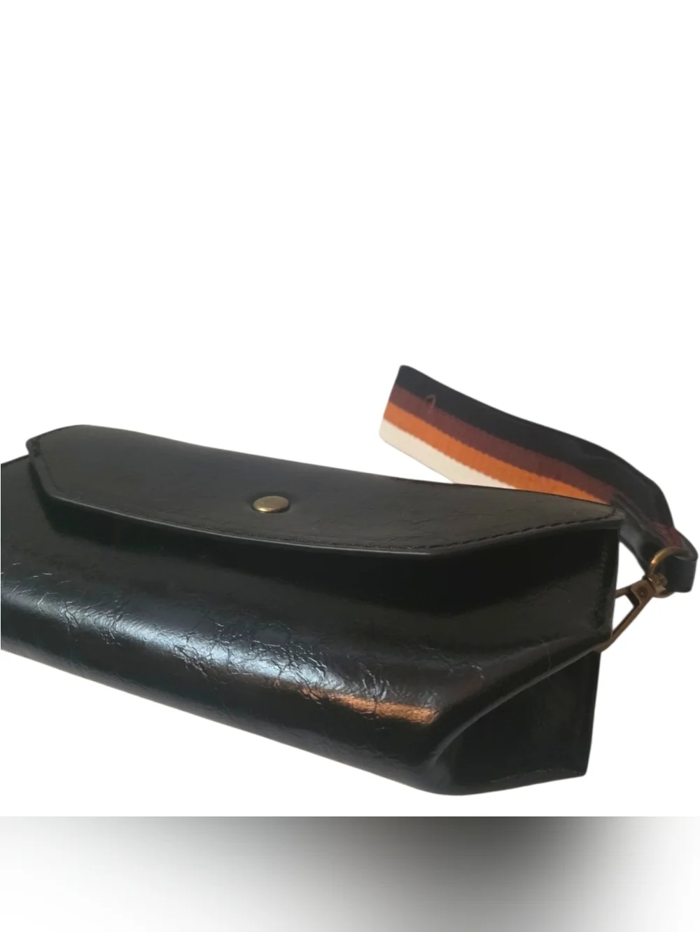 Black vegan leather guitar strap large wristlet